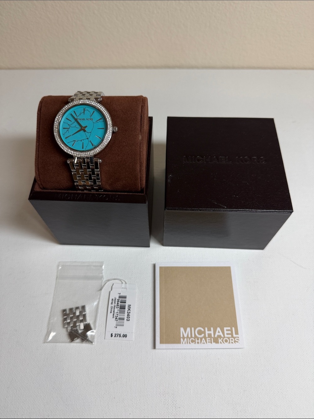 Michael Kors Silver-Tone Watch with Turquoise Dial